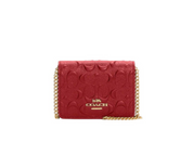 Coach Mini Wallet On A Chain Crossbody Signature Leather In Debossed Red