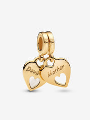 Charm Colgante Divisible Corazón Doble Madre e Hija Dorado