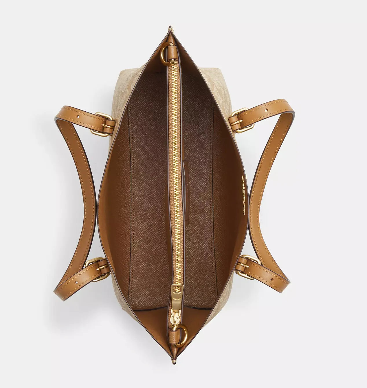 Coach Mollie Tote 25 en Lona Signature Beige con Detalles en Cuero Marrón