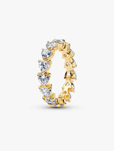 Anillo Corazones Transparentes Dorado