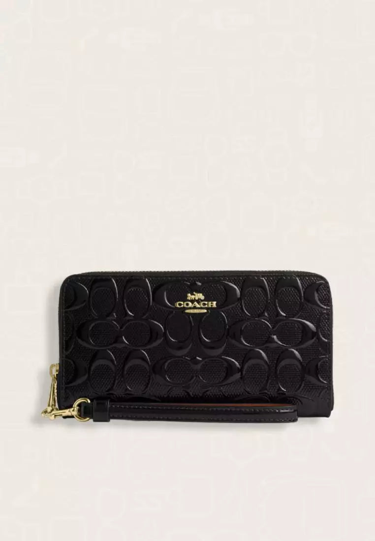 Coach Monedero Wristlet en Charol Negro