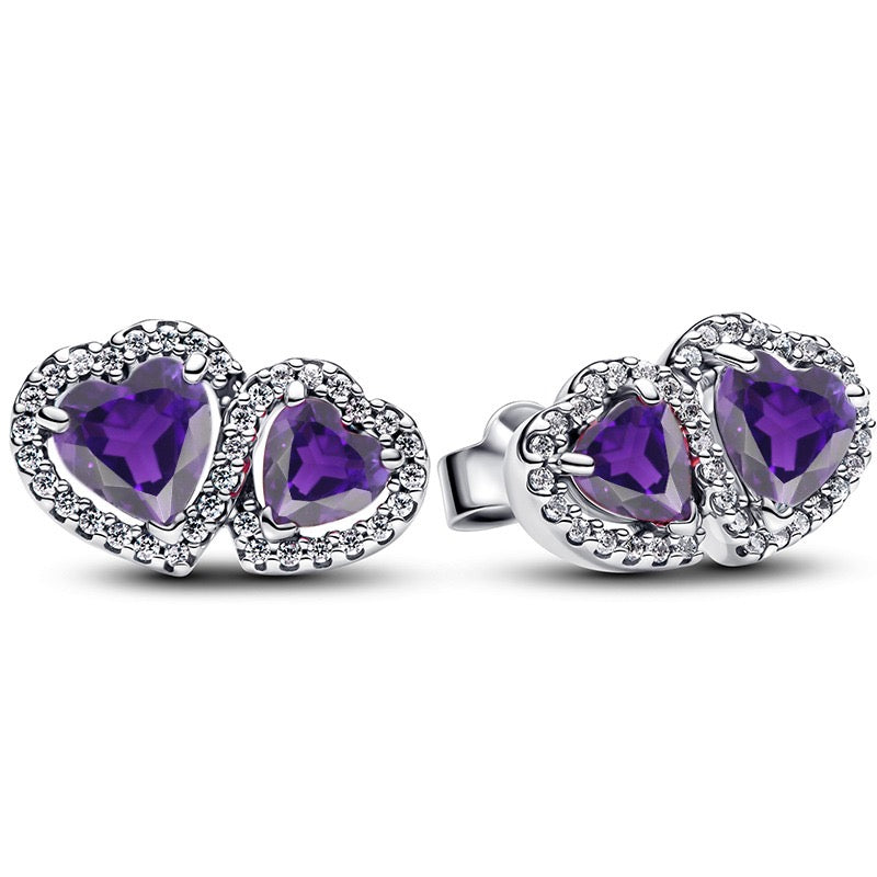 Pendientes Doble Corazón Morado