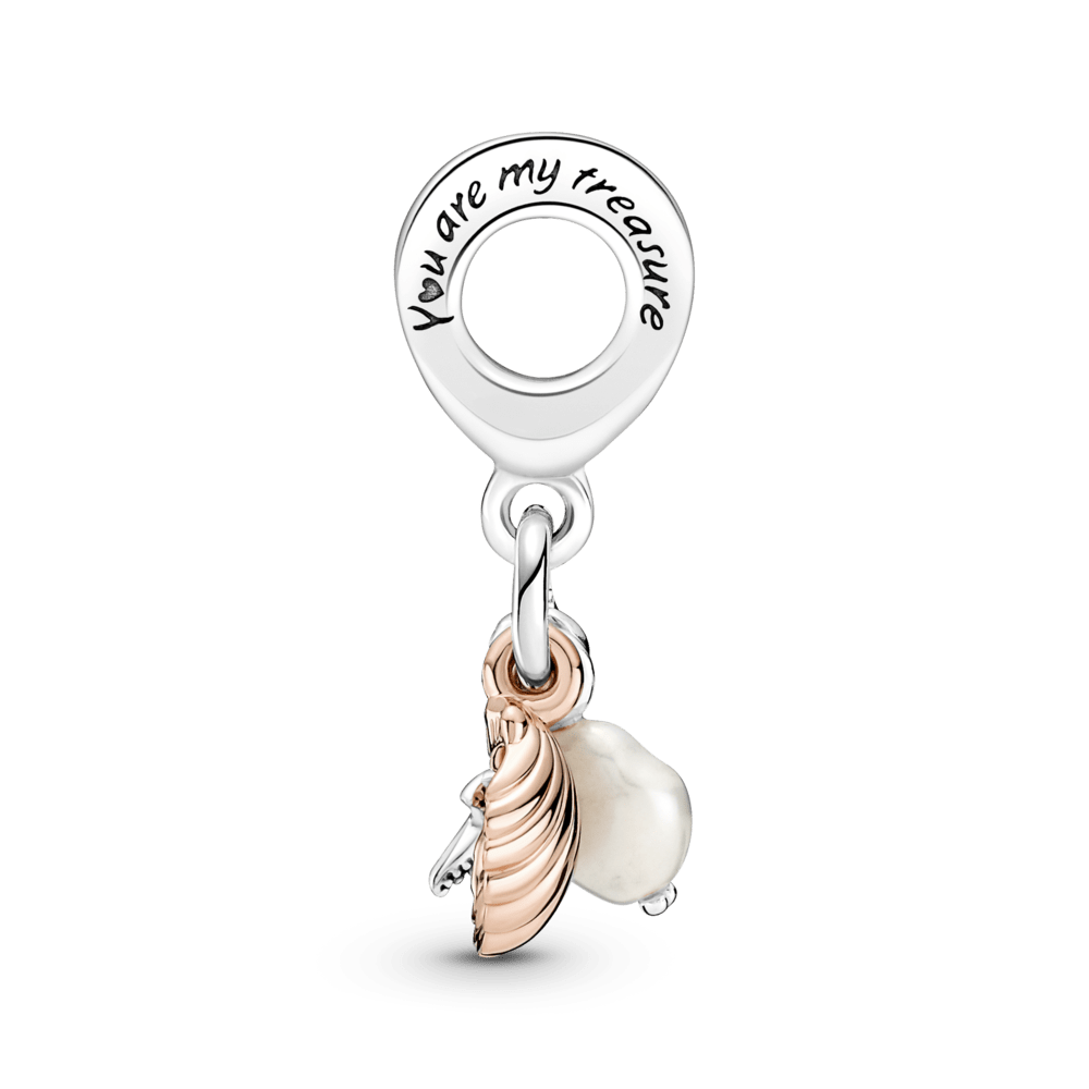 Charm Colgante Triple Perla Cultivada de Agua Dulce, Estrella de Mar y Concha