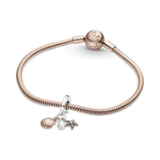 Charm Colgante Triple Perla Cultivada de Agua Dulce, Estrella de Mar y Concha