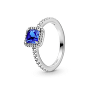 Anillo Cuadrado Azul con Halo Brillante Pandora Plata Esterlina