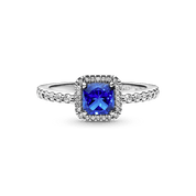 Anillo Cuadrado Azul con Halo Brillante Pandora Plata Esterlina