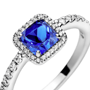 Anillo Cuadrado Azul con Halo Brillante Pandora Plata Esterlina