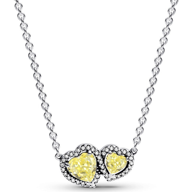 Collar Doble Corazón Amarillo