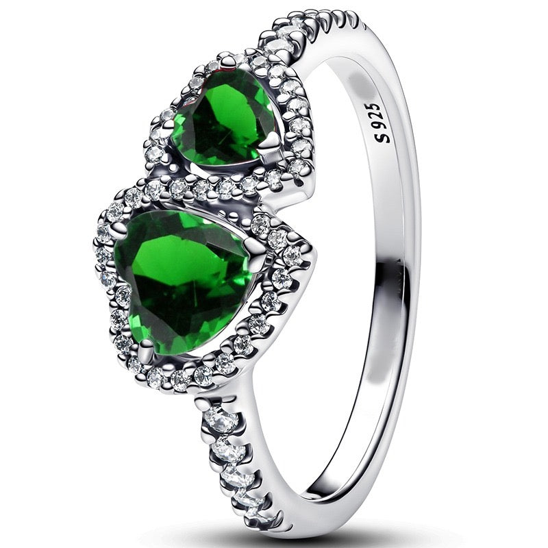 Anillo Doble Corazón Verde