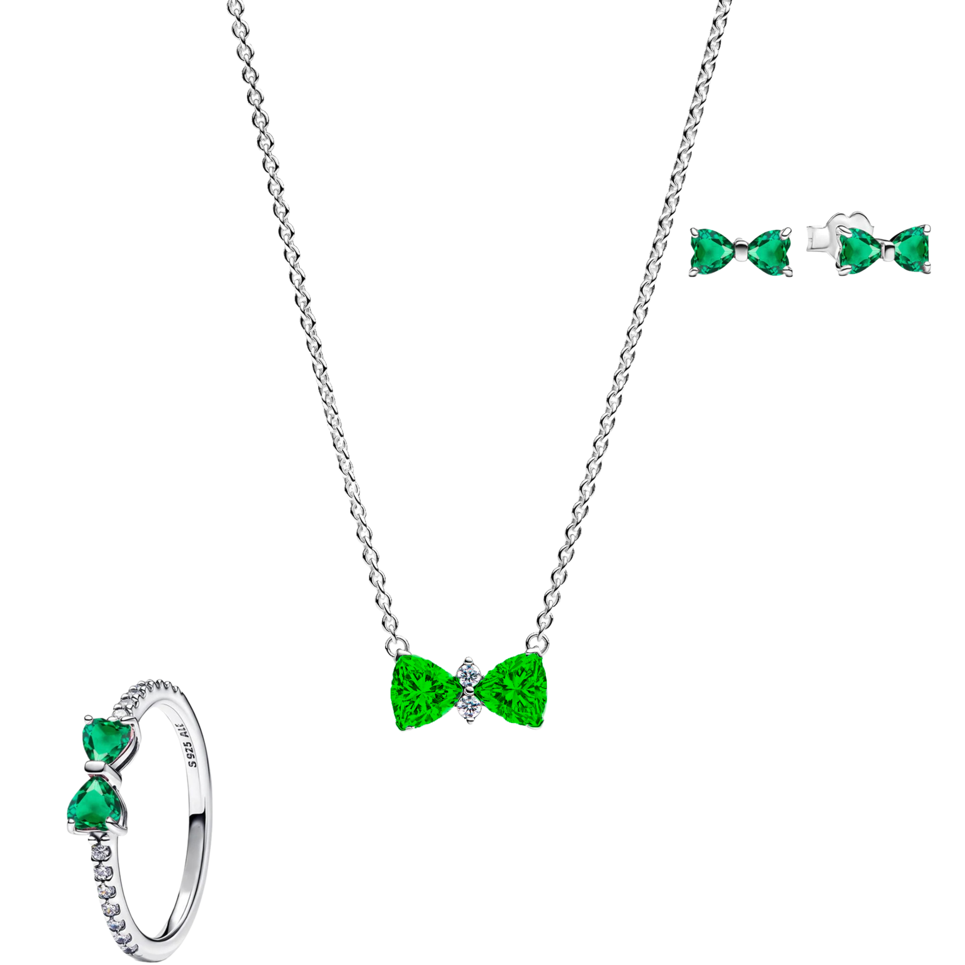 Conjunto Lazo Verde (Anillo + Collar + Pendientes)