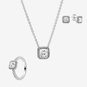 Conjunto Elegancia Etemporal Cuadrado (Anillo + Collar + Pendientes)