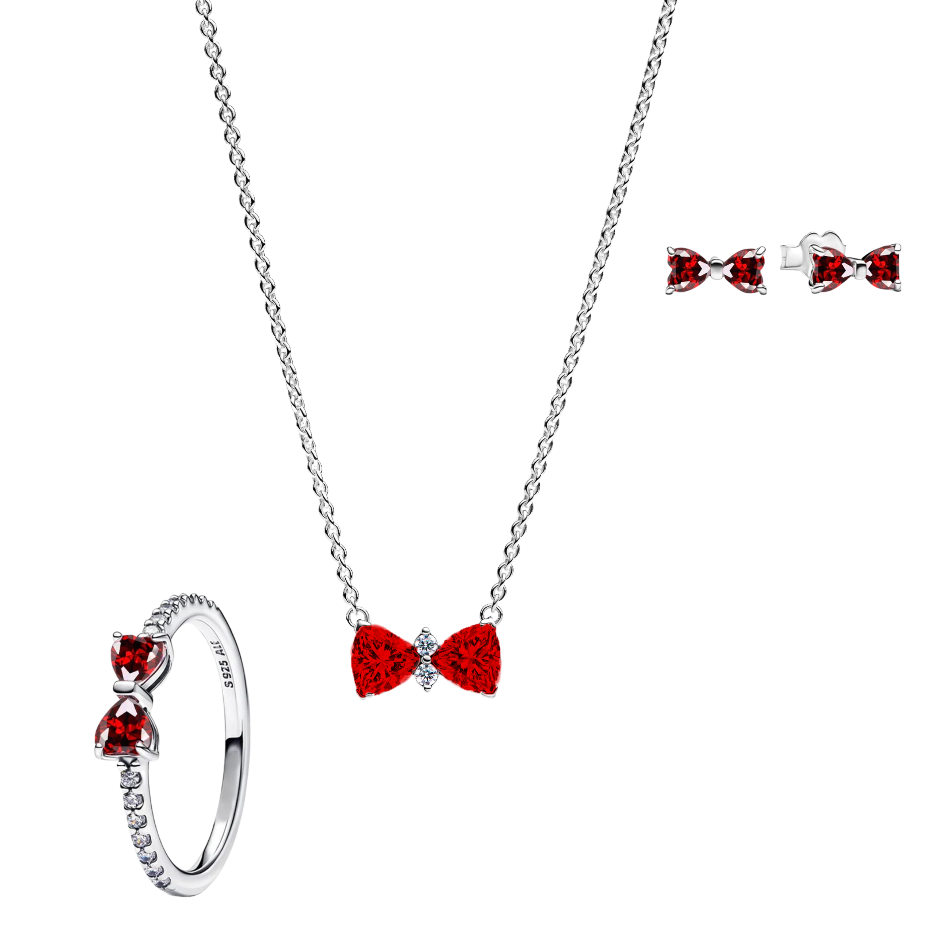 Conjunto Lazo Rojo (Anillo + Collar + Pendientes)