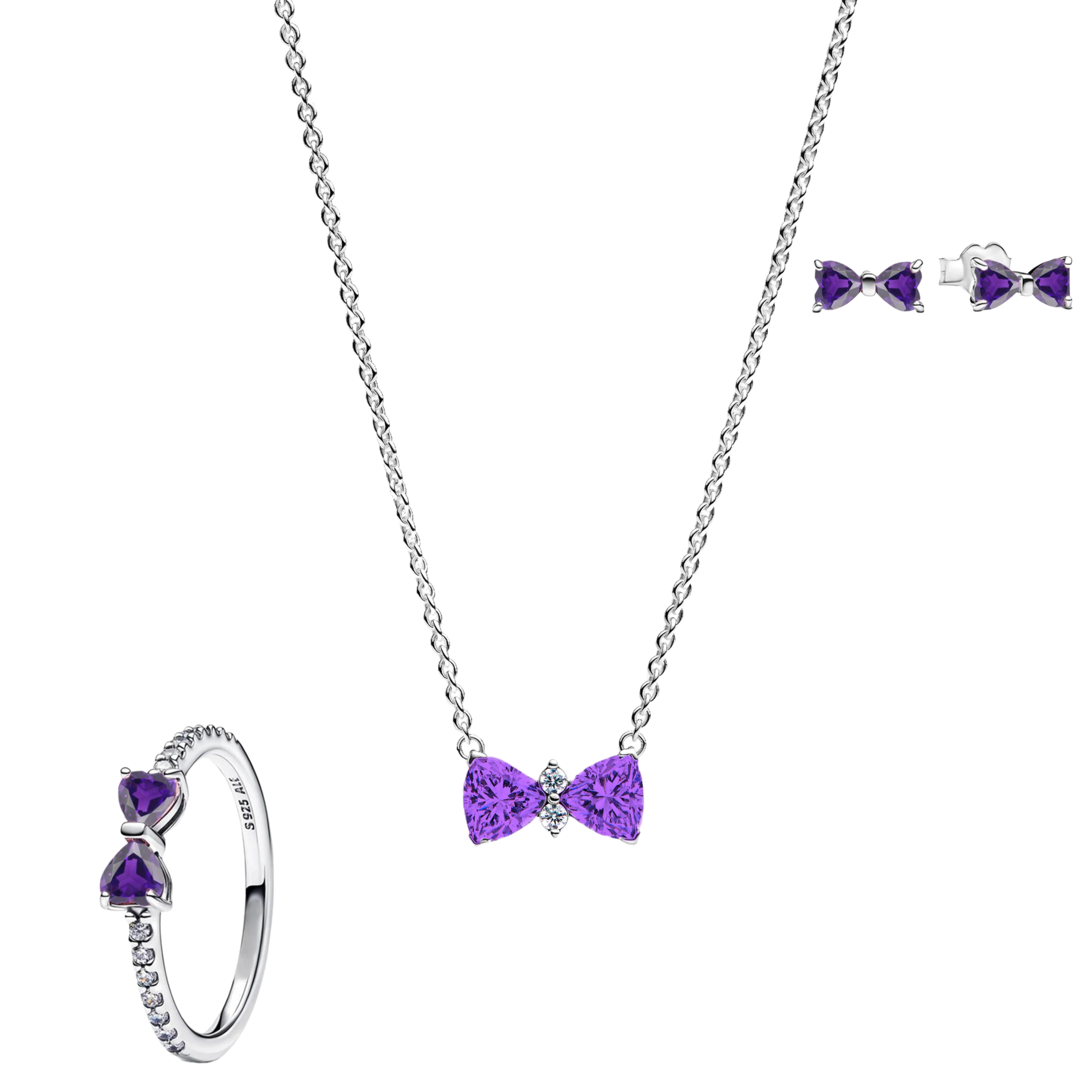 Conjunto Lazo Morado (Anillo + Collar + Pendientes)