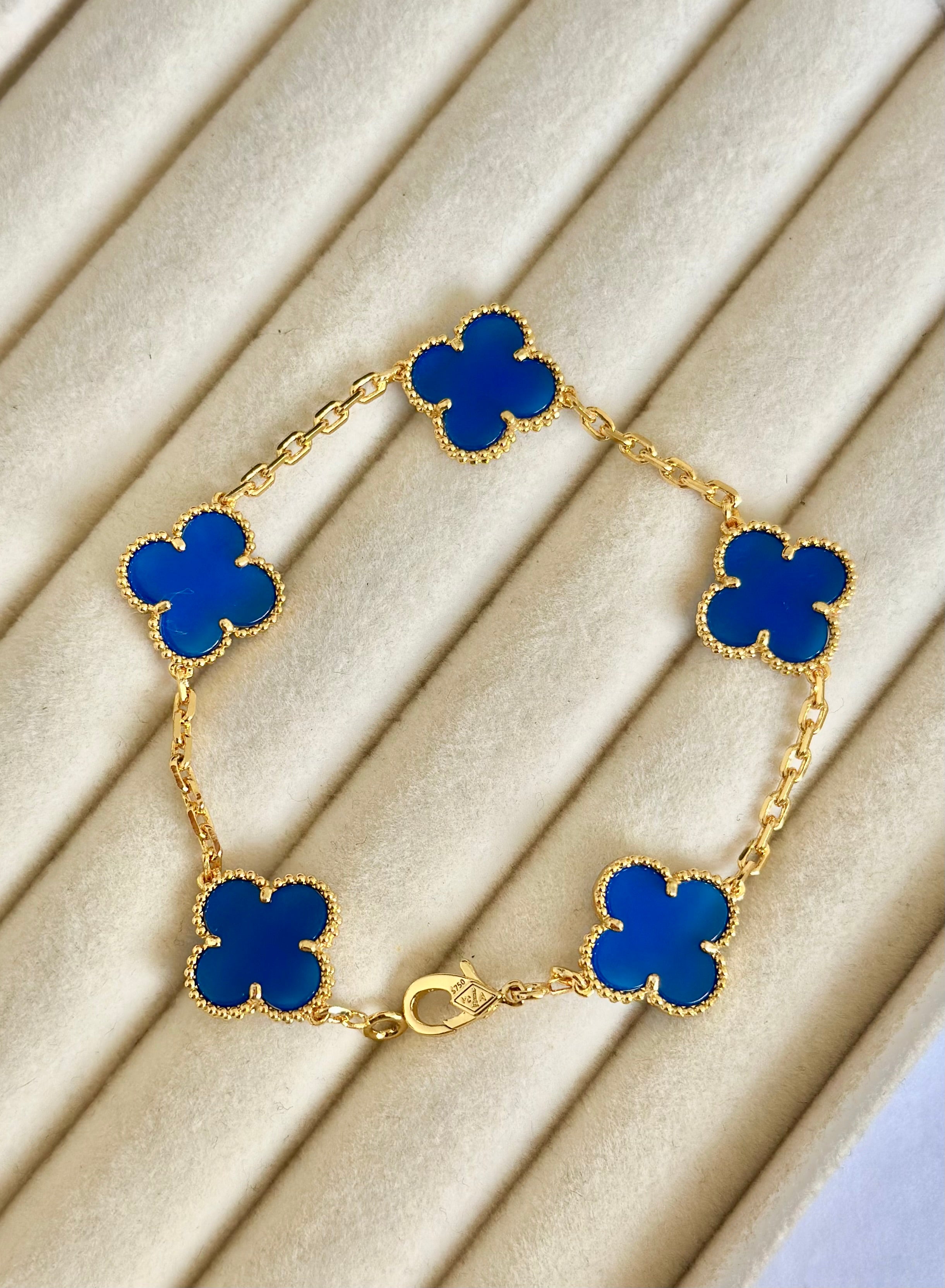 Pulsera Van Cleff 5 tréboles Azul Alhambra Vintage