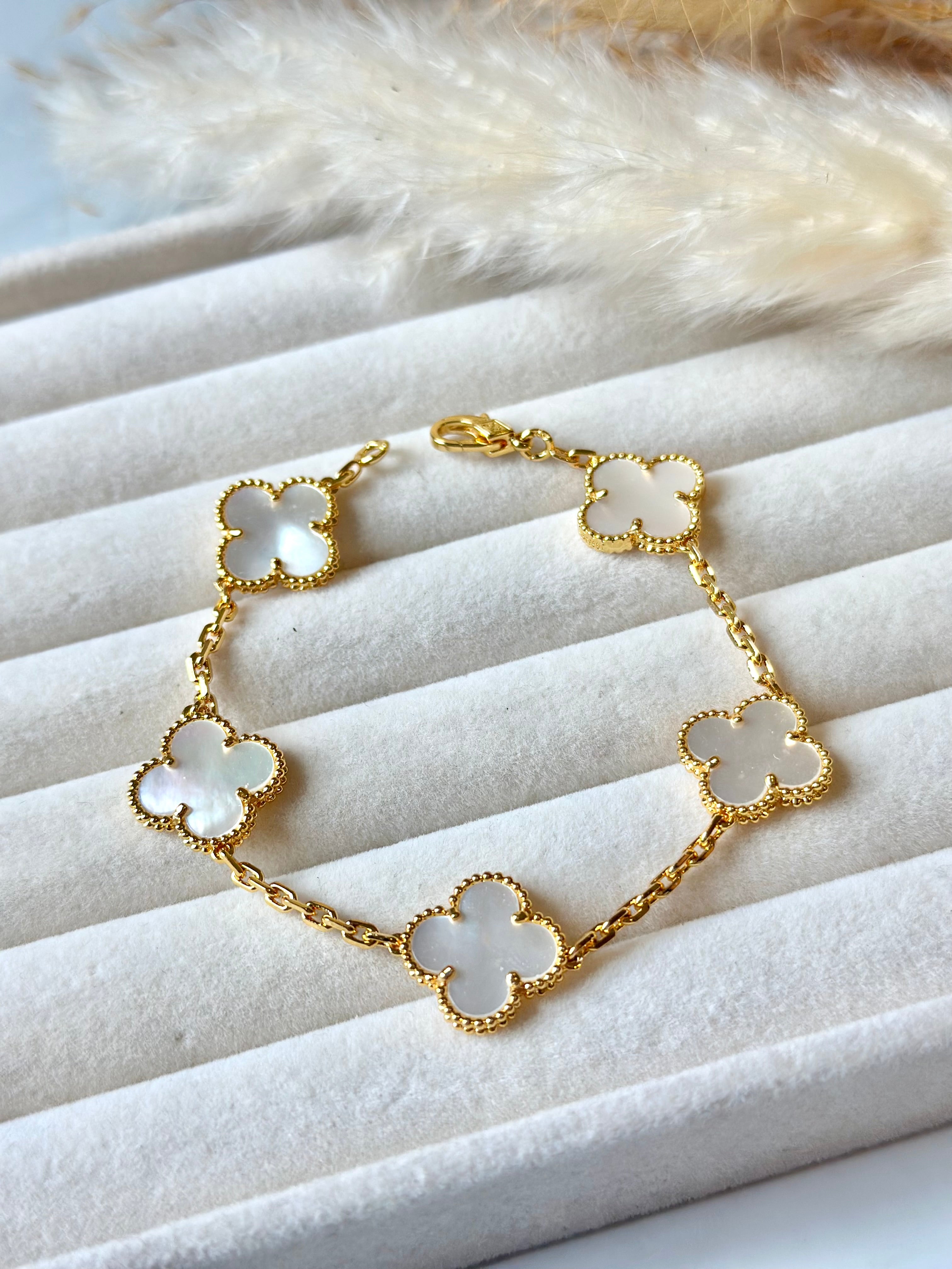 Pulsera Van Cleef Alhambra vintage 5 Tréboles Blancos