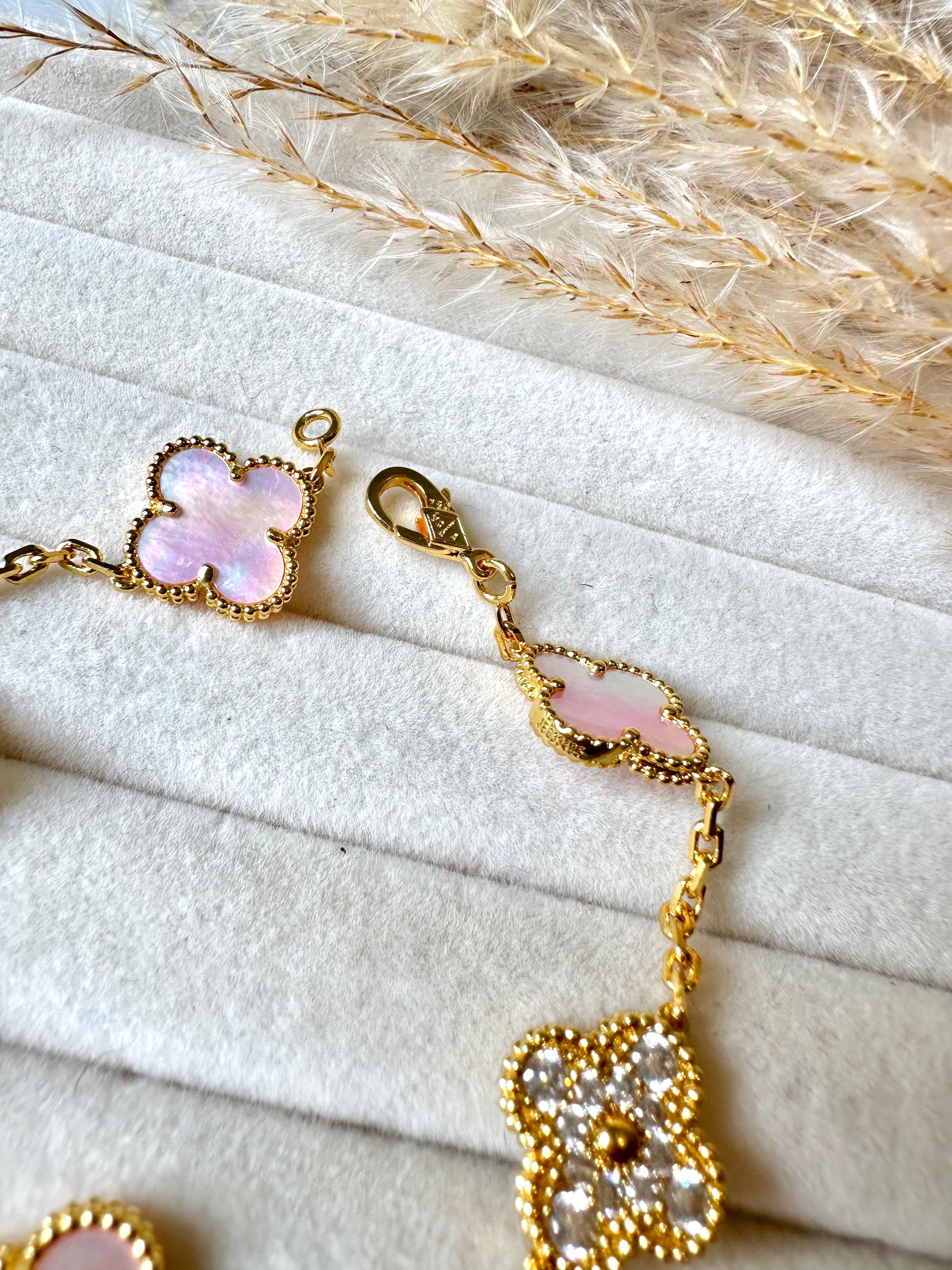 Pulsera Van Cleef Alhambra vintage 5 Tréboles Rosa y Dorado