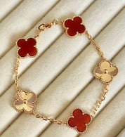 Pulsera Van Cleef Rojos y Rose Gold Alhambra Vintage 5 Tréboles