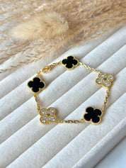 Pulsera Van Cleef Alhambra vintage 5 Tréboles Negro y Dorado