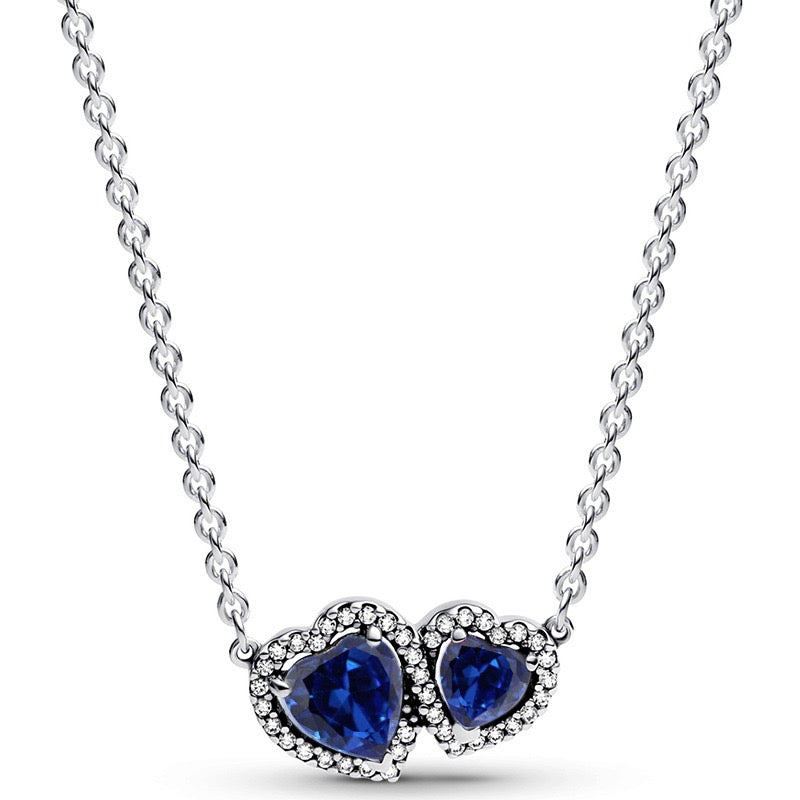 Collar Doble Corazón Azul