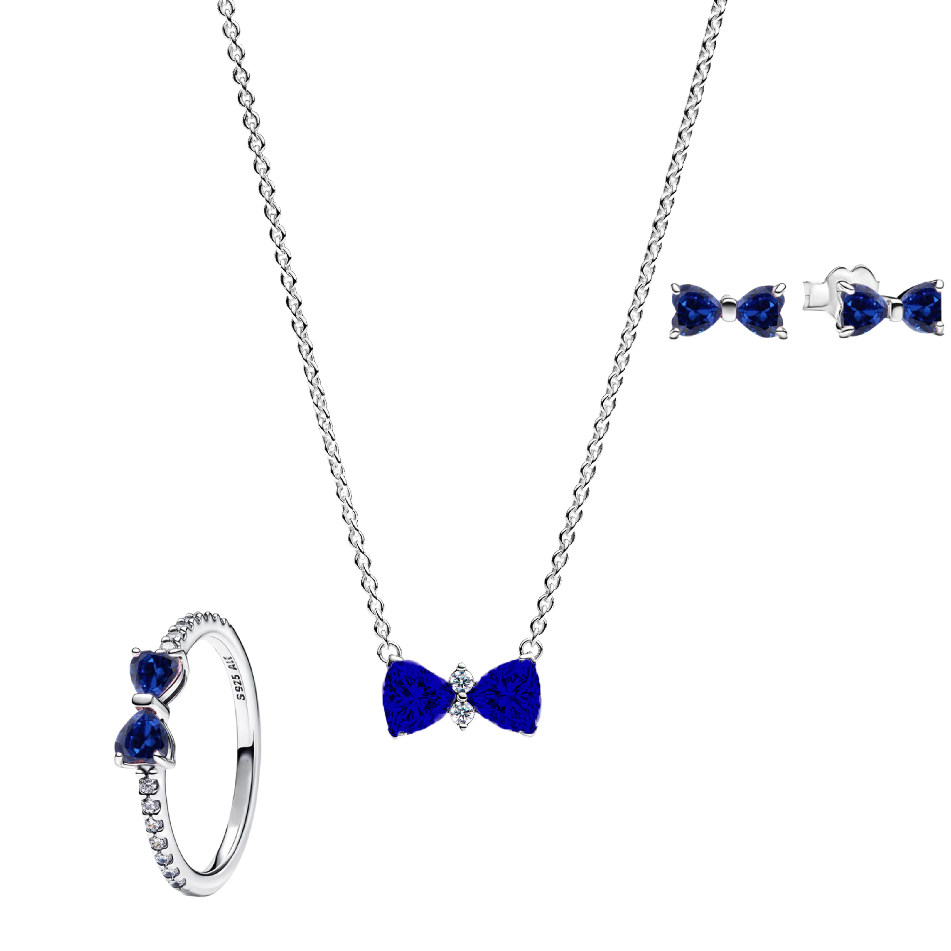 Conjunto Lazo Azul (Anillo + Collar + Pendientes)