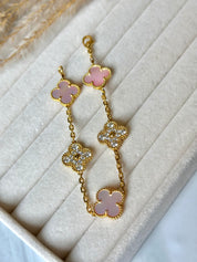 Pulsera Van Cleef Alhambra vintage 5 Tréboles Rosa y Dorado