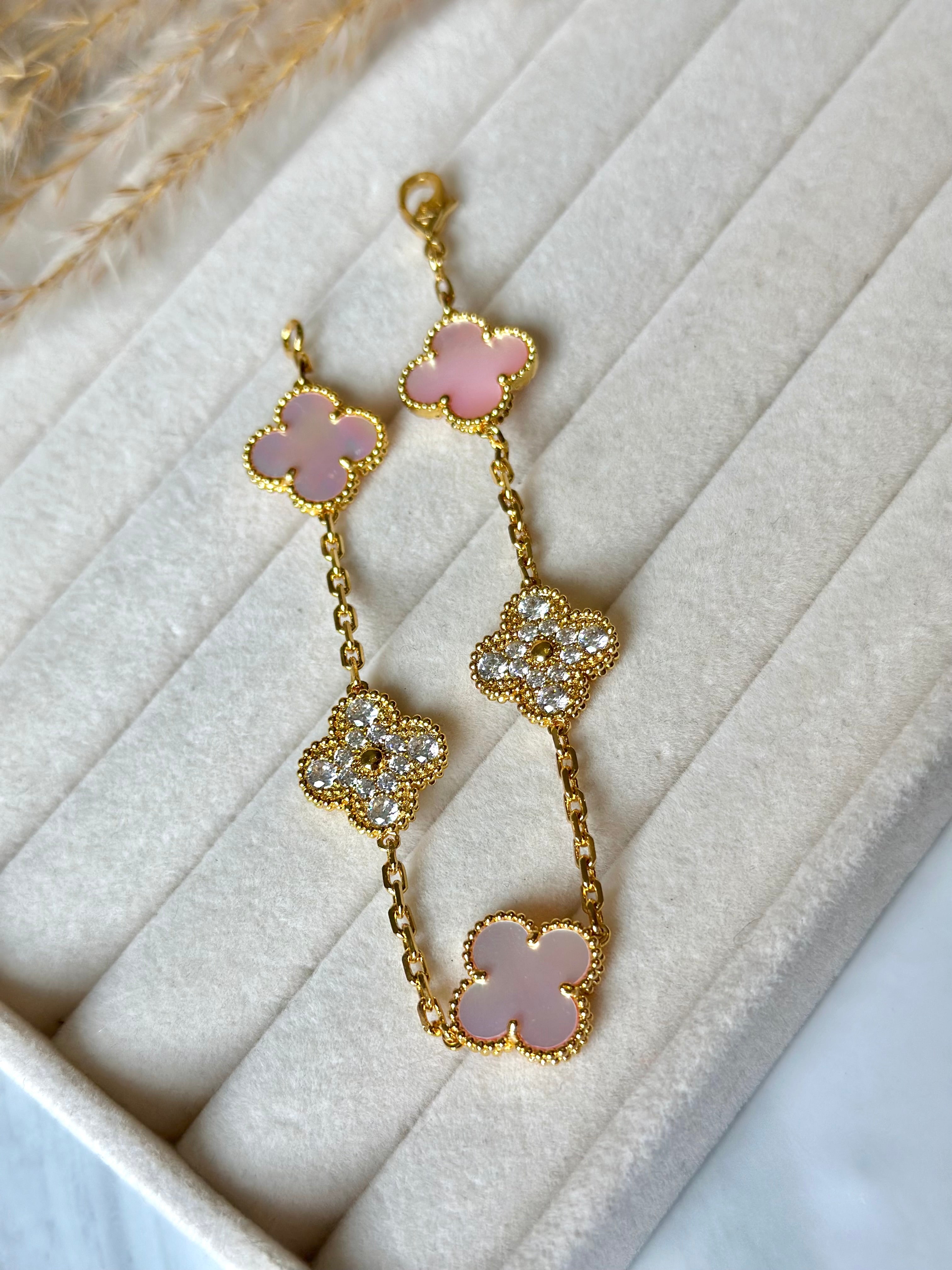 Pulsera Van Cleef Alhambra vintage 5 Tréboles Rosa y Dorado