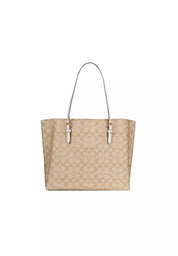 Coach Mollie Tote 30 en Lona Signature Beige con Asas Blancas
