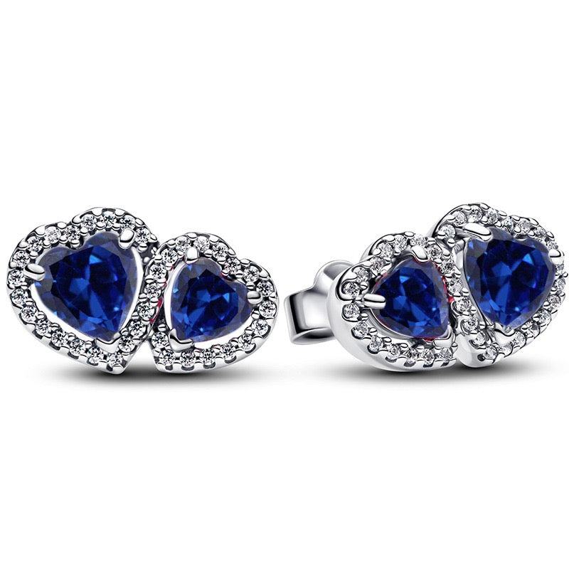 Pendientes Doble Corazón Azul