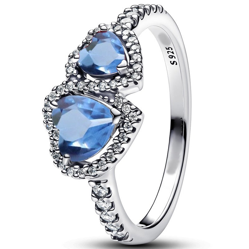 Anillo Doble Corazón Azul Celeste