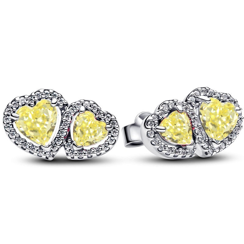 Pendientes Doble Corazón Amarillo