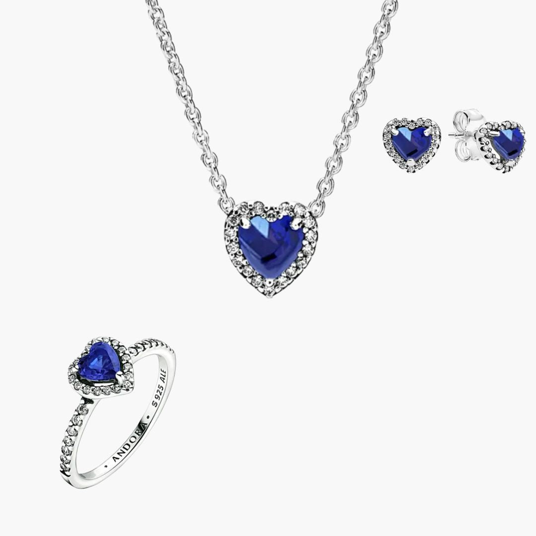 Conjunto Corazon Azul (Anillo + Collar + Pendientes)