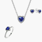 Conjunto Corazon Azul (Anillo + Collar + Pendientes)