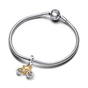 Charm Colgante Ruedas de Bicicleta Girando en Dos Tonos