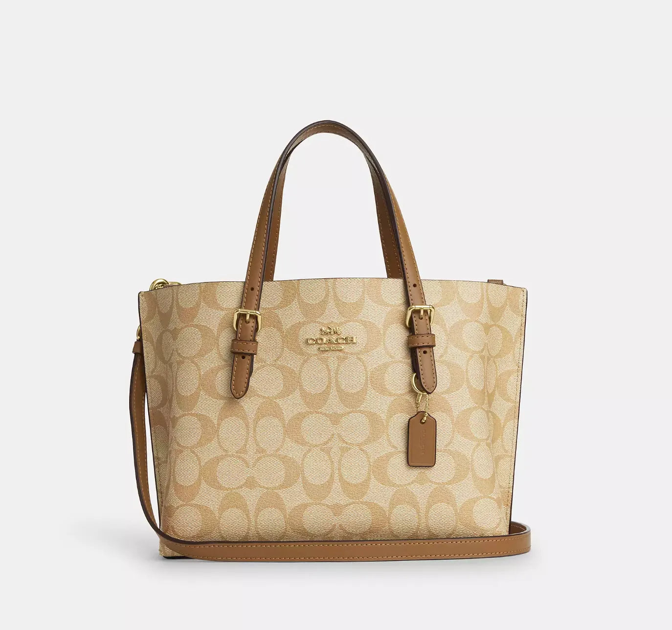 Coach Mollie Tote 25 en Lona Signature Beige con Detalles en Cuero Marrón