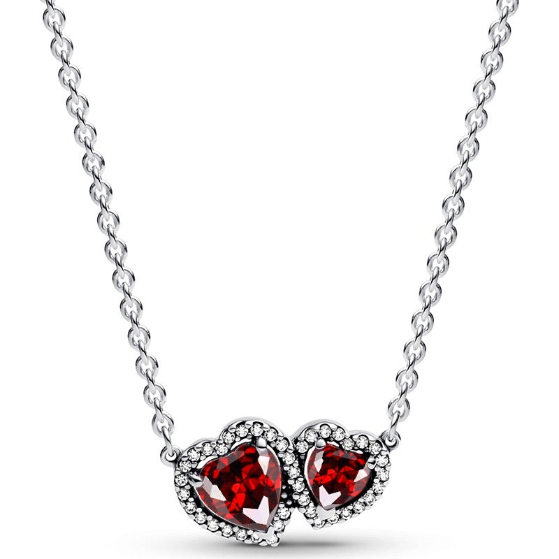 Collar Doble Corazón Rojo