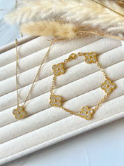 Conjunto Alhambra vintage Tréboles Dorados (Collar + Pulsera)
