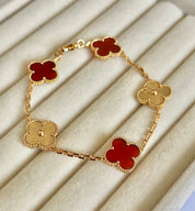 Pulsera Van Cleef Rojos y Rose Gold Alhambra Vintage 5 Tréboles