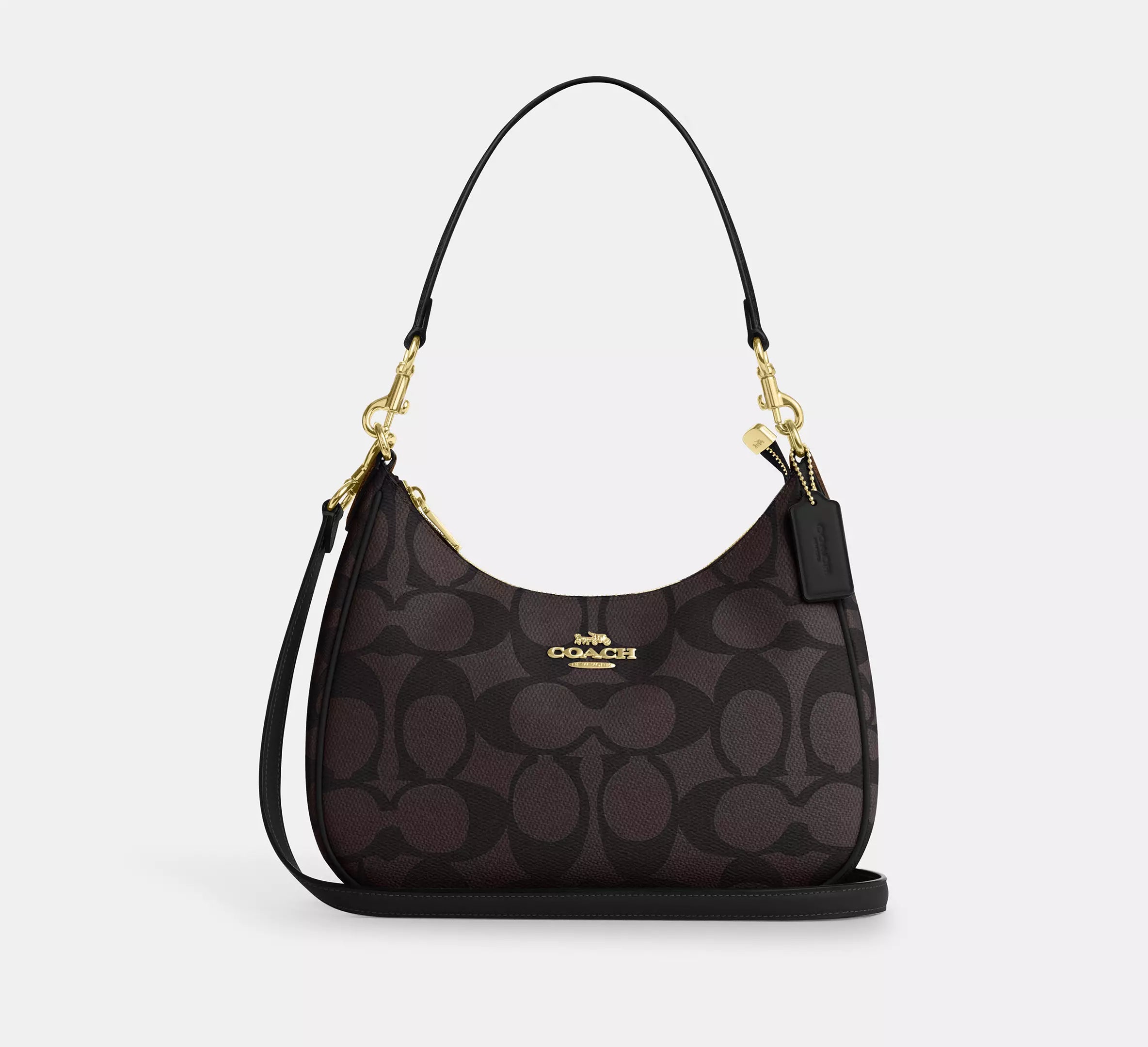 Coach Teri Shoulder Bag – Signature Black & Gold