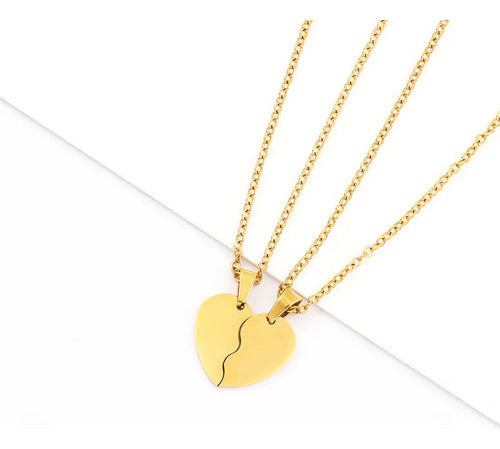 Dúo de Collares Corazón a Mitad Grabables en Acero Inoxidable