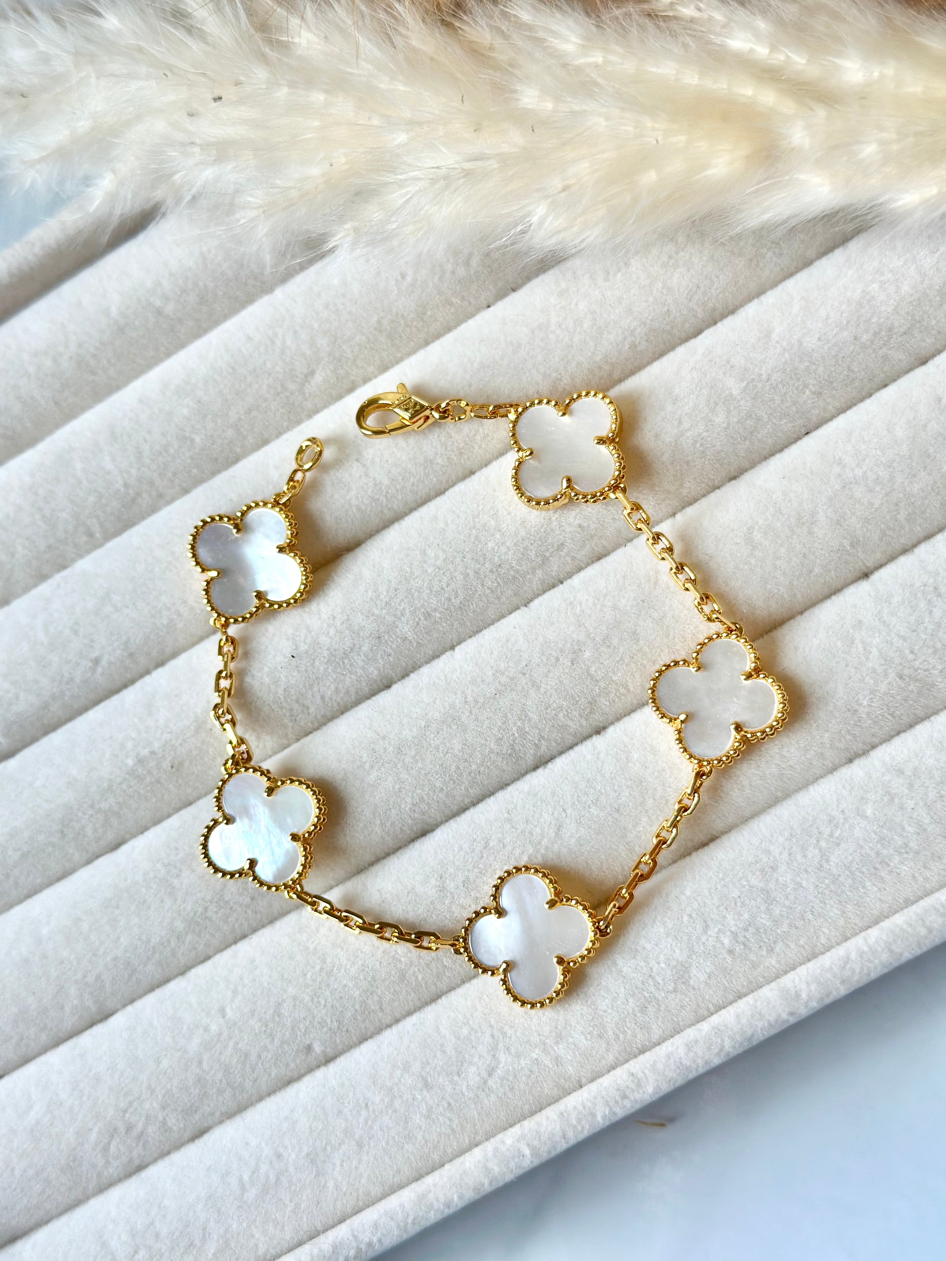 Pulsera Van Cleef Alhambra vintage 5 Tréboles Blancos