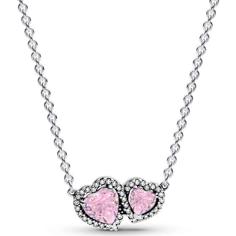 Collar Doble Corazón Rosa