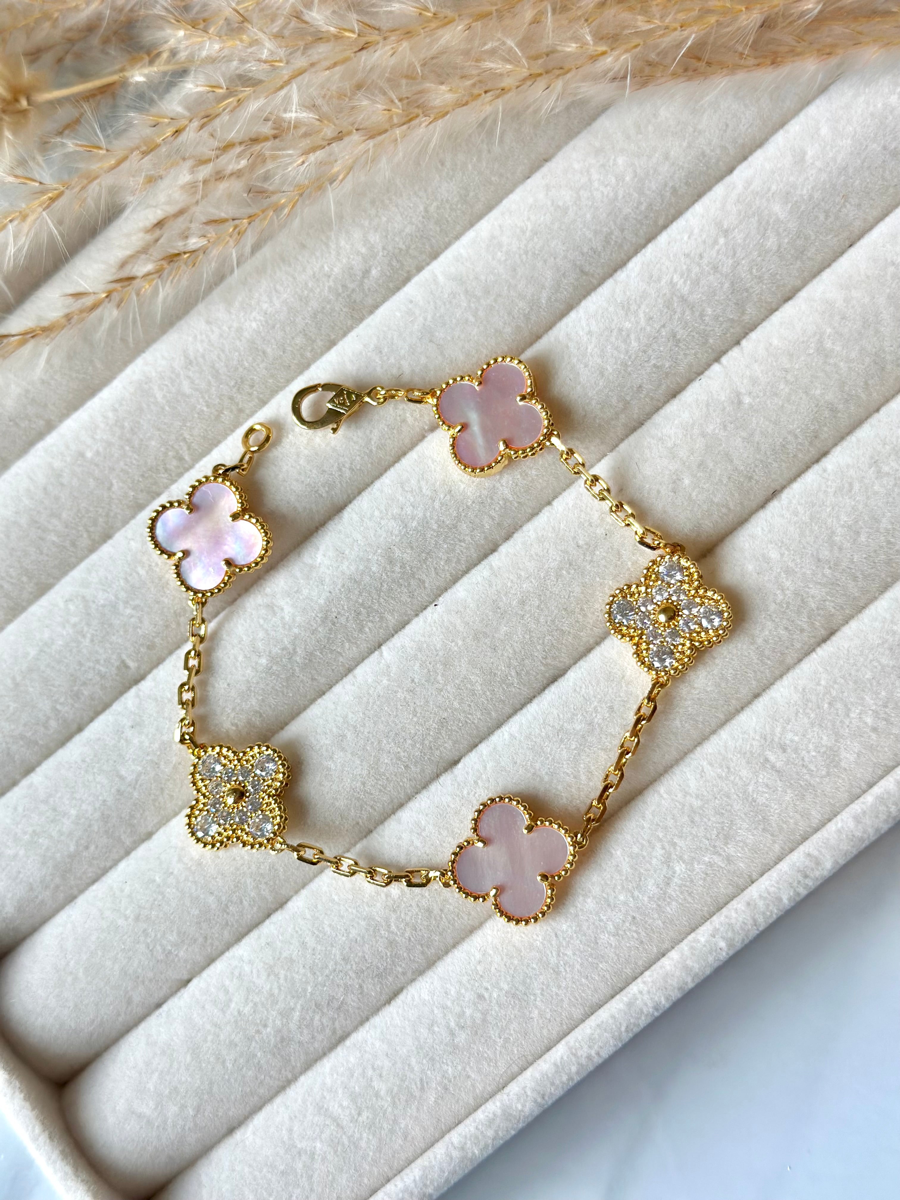 Pulsera Van Cleef Alhambra vintage 5 Tréboles Rosa y Dorado