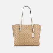 Coach Mollie Tote 30 en Lona Signature Beige con Asas Blancas