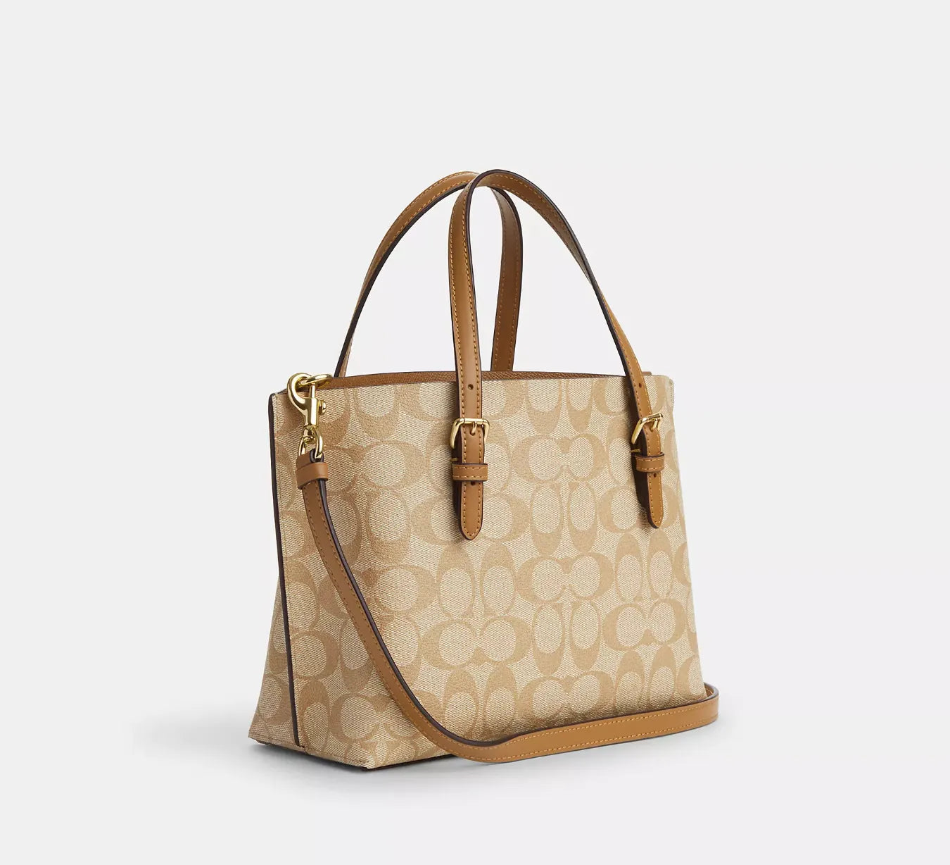 Coach Mollie Tote 25 en Lona Signature Beige con Detalles en Cuero Marrón