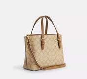 Coach Mollie Tote 25 en Lona Signature Beige con Detalles en Cuero Marrón