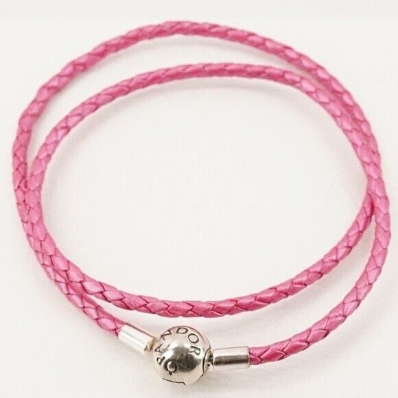 Pulsera de Cuero Rosado Claro Doble