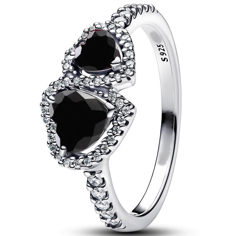 Anillo Doble Corazón Negro