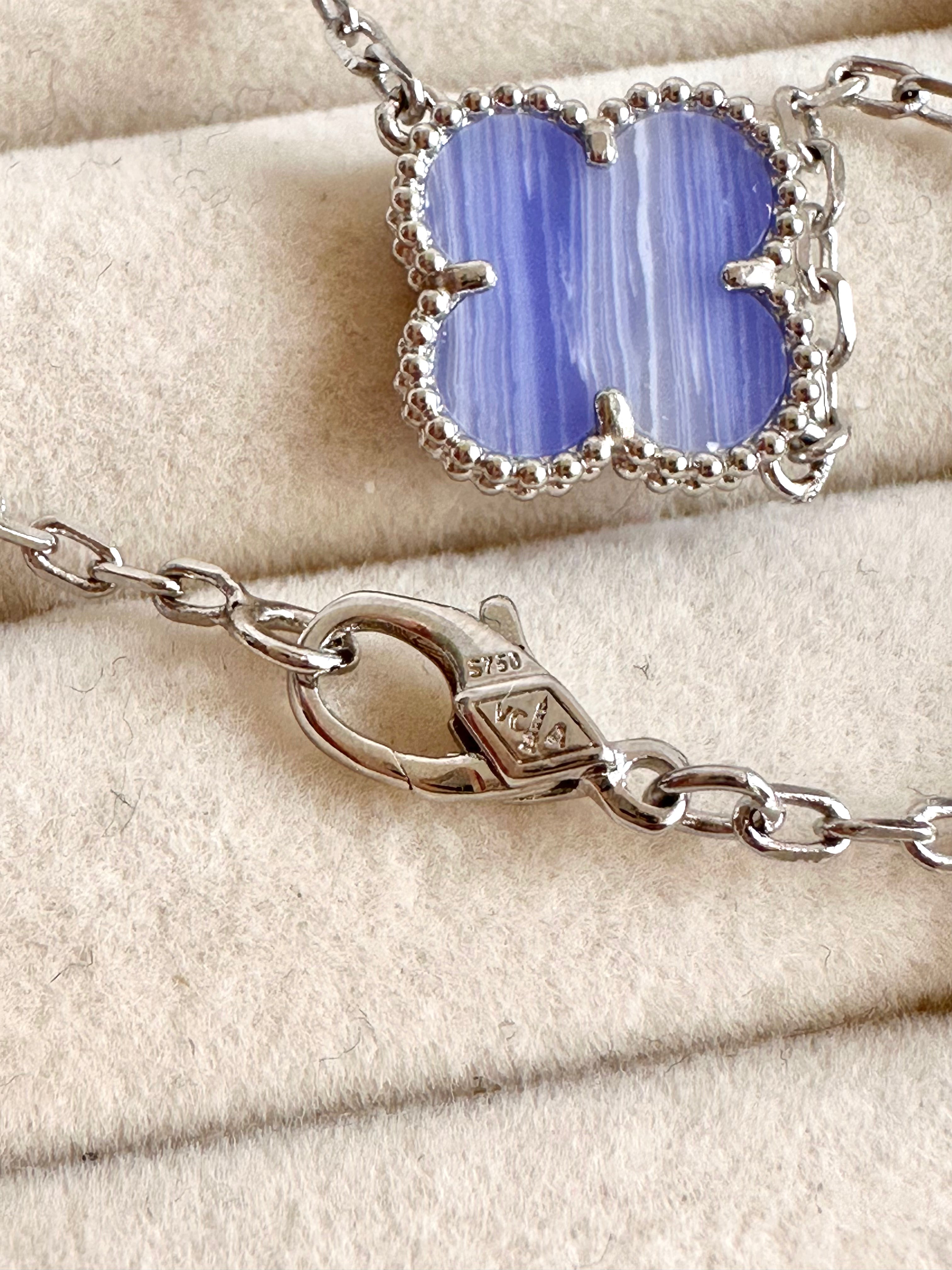 Collar Alhambra vintage 10 Tréboles Azul Cielo de Plata S750