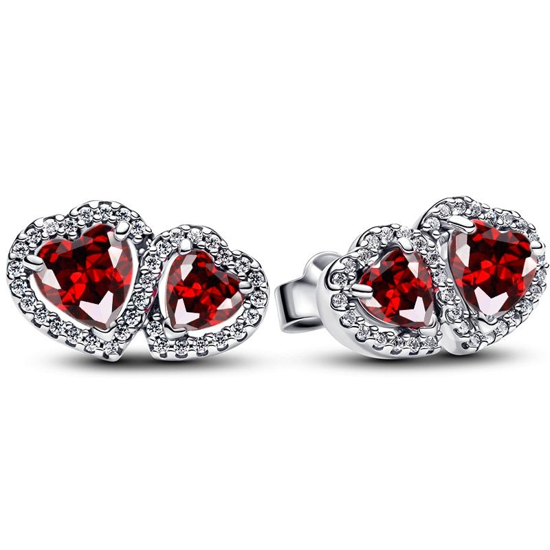 Pendientes Doble Corazón Rojo
