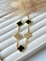 Pulsera Van Cleef Alhambra vintage 5 Tréboles Negro y Dorado